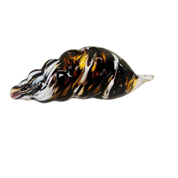 Hand Blown Cased Art Glass Seashell Conch Sculpture White Brown Gold 7” - Picture 5 of 6